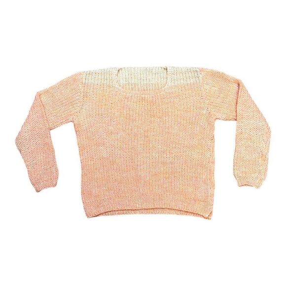 Women's Chunky Hand Knit Sweater - Peach & Cream Size Large Vintage Long Sleeve - Picture 2 of 4